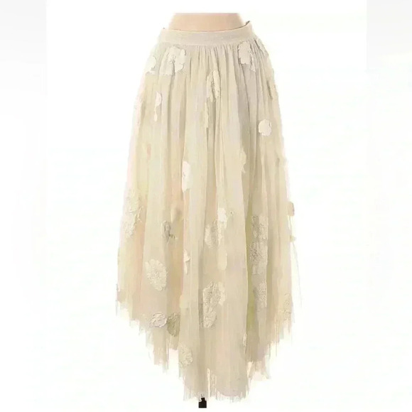 LoveShackFancy Rowena Tulle Midi Skirt 4 S Embroidered Floral Appliqué Bridal - Picture 3 of 14